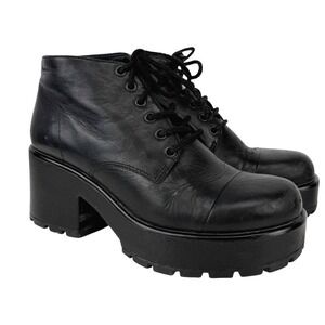 VAGABOND Dioon Leather Chunky Heel Platform Lug-Sole Lace-Up Booties Black EU 37